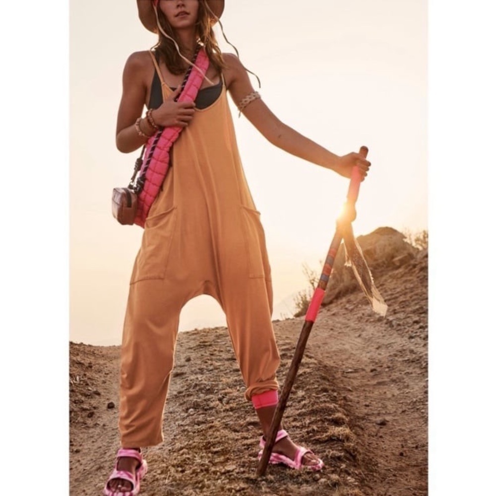 Tan Bohemian Jumpsuit with Relaxed Fit and Tapered Ankle